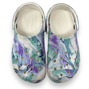 Crocs Classic Marbled Out of this World Clog Sandals Blue and White Women's 8